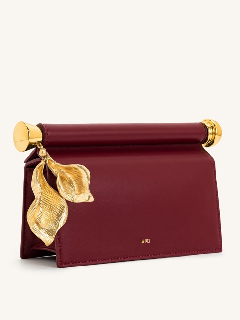 JW PEI Holly Clutch Claret Red Gold Floral Pendant Vegan Leather Bag